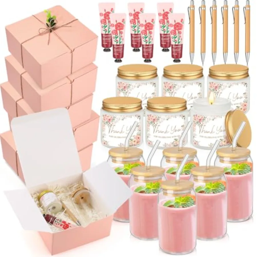 

6 Sets Baby Shower Prizes for Game Winners, Baby Shower Favors Including Glass Cup Scented Candles Hand Cream Pens Gift Box wit