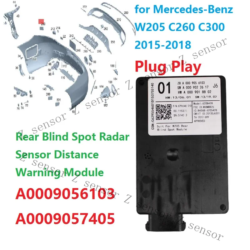 Z+ Car Rear Blind Spot Radar Sensor A0009056103 for Mercedes-Benz W205 C260 2015-18