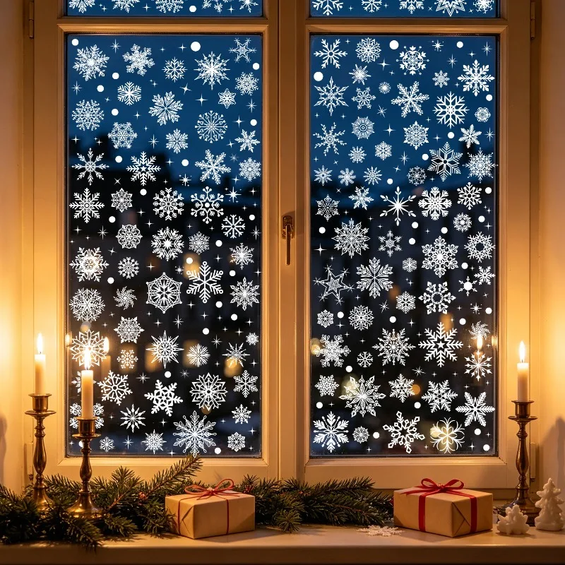 Christmas Snowflake Window Decals Static Cling PVC Stickers for Glass Winter Holiday Home Decor Removable Reusable Wall Art