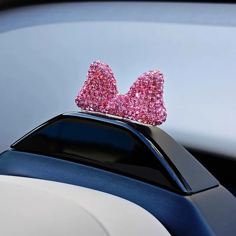 Cute Crystal Rhinestone Bow Car Monitor Decor, Shiny Bowknot Ornament for Car Screen Top, Women Car Interior Accessories