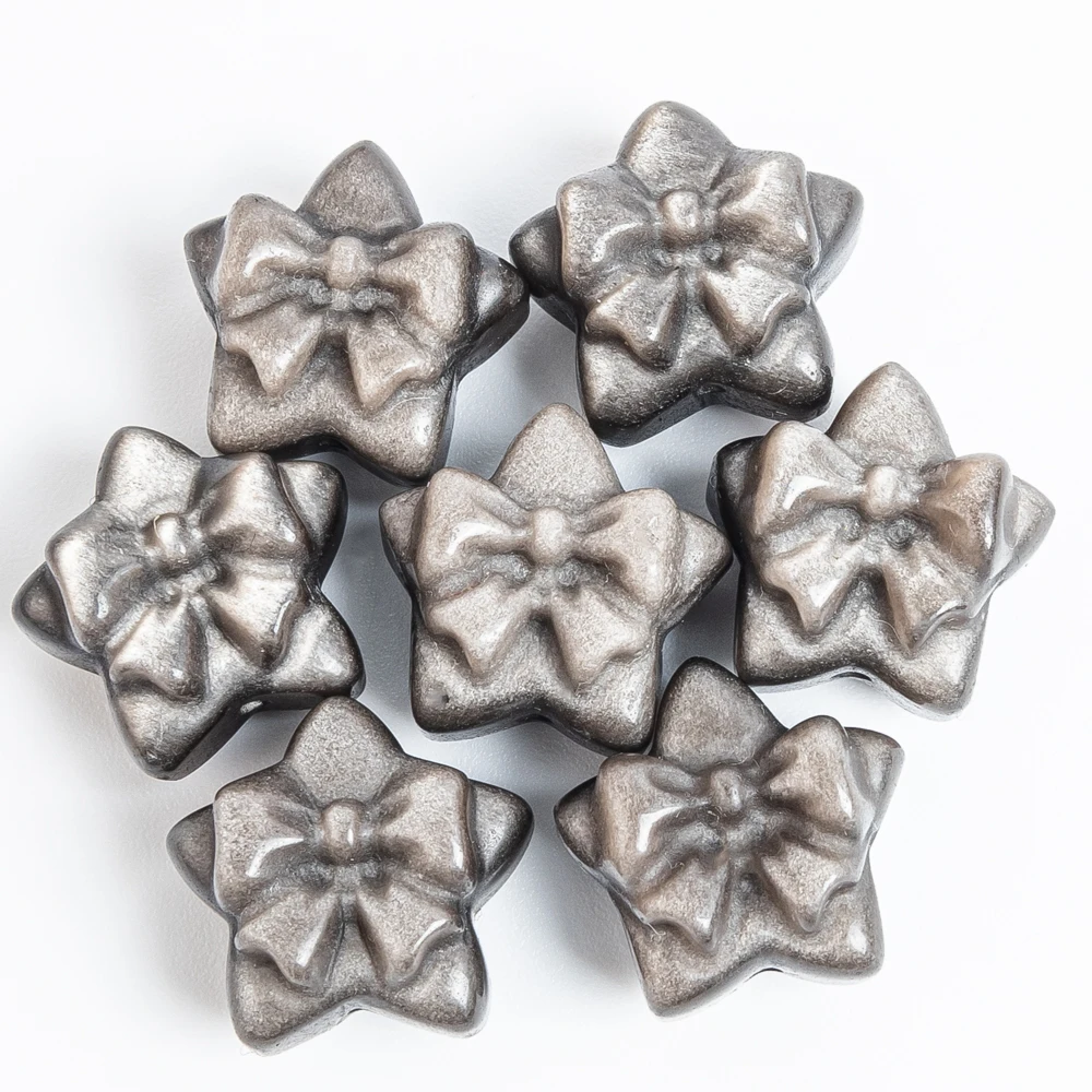 

5Pcs Genuine Silver Obsidian Bow & Star Pendant 17x11mm Pentagram Charm with Hole for Jewelry Making DIY Necklace