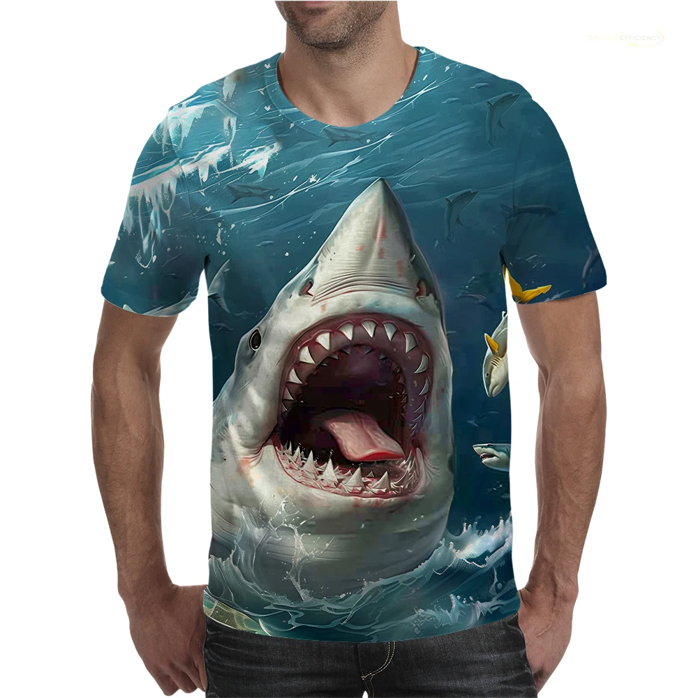 Deep Sea Shark 3D Print Fun Men's T-shirts Sharp Teeth Sea Fishing Outdoor Casual Short Sleeve O Neck Tops Unisex Kid's T Shirt