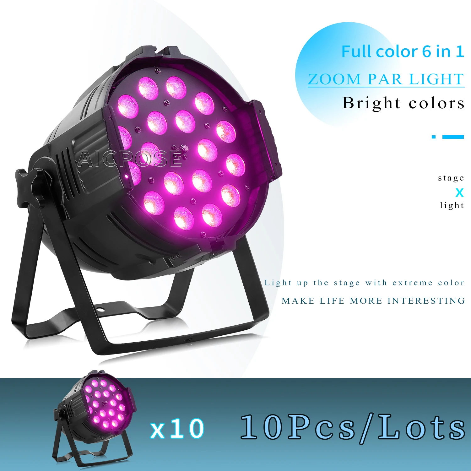 10Pcs/Lots LED Zoom Par 18x12W RGBW/18x18W RGBWA+UV Aluminum Stage Light DMX 512 Stage Light DJ Disco Bar Concert Theater