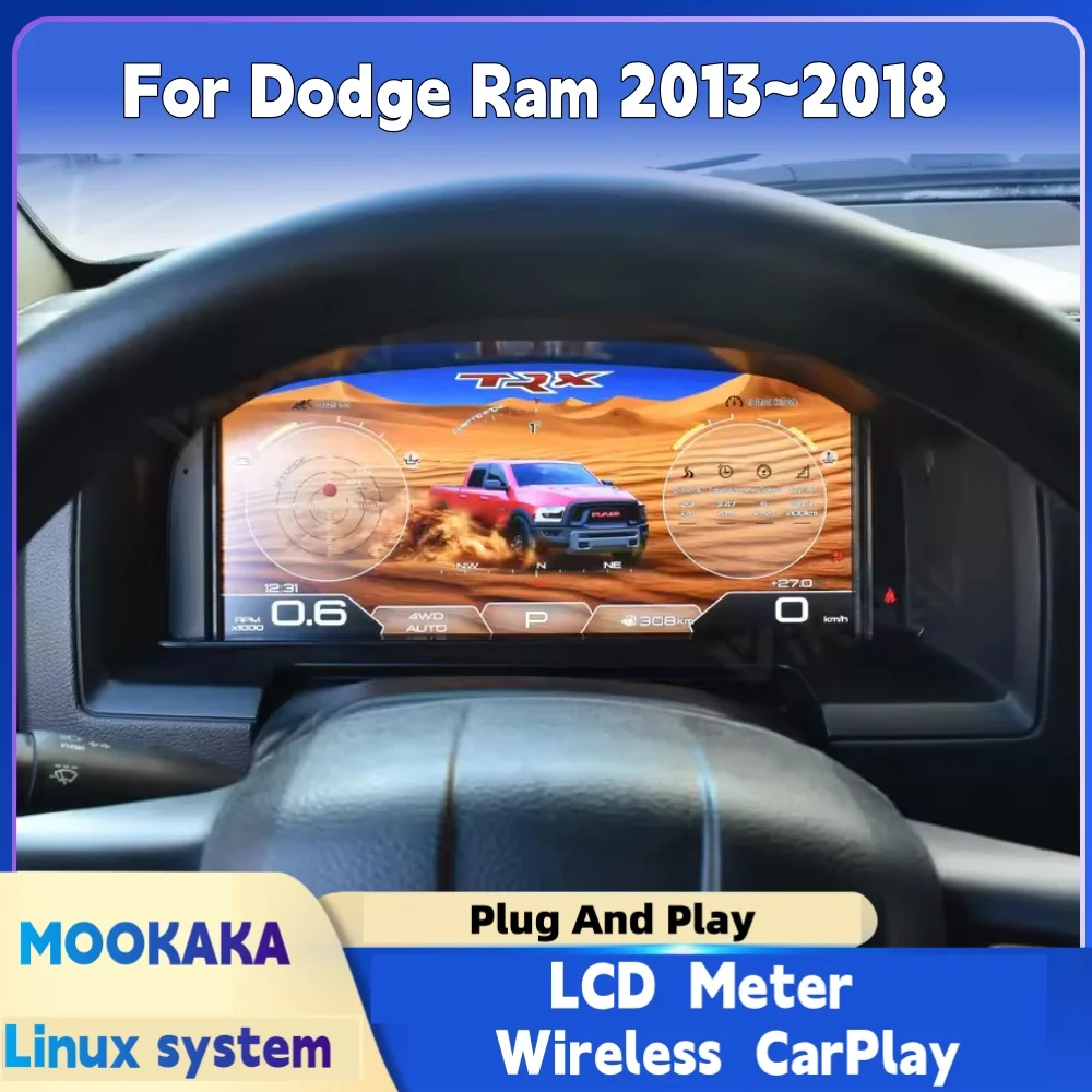 Digital Dashboard For Dodge Ram 2013~2018 Carplay Car Cluster LCD Meter Virtual Cockpit Digital Instrument Panel Head Unit