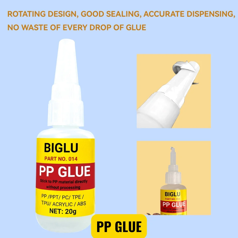 BIGLU Sofortiger PP-Kleber, Polypropylen-Kleber, direkt ohne Verarbeitung, ABS-PVC, 20 Sekunden, schnell trocknender Kleber, 20 g