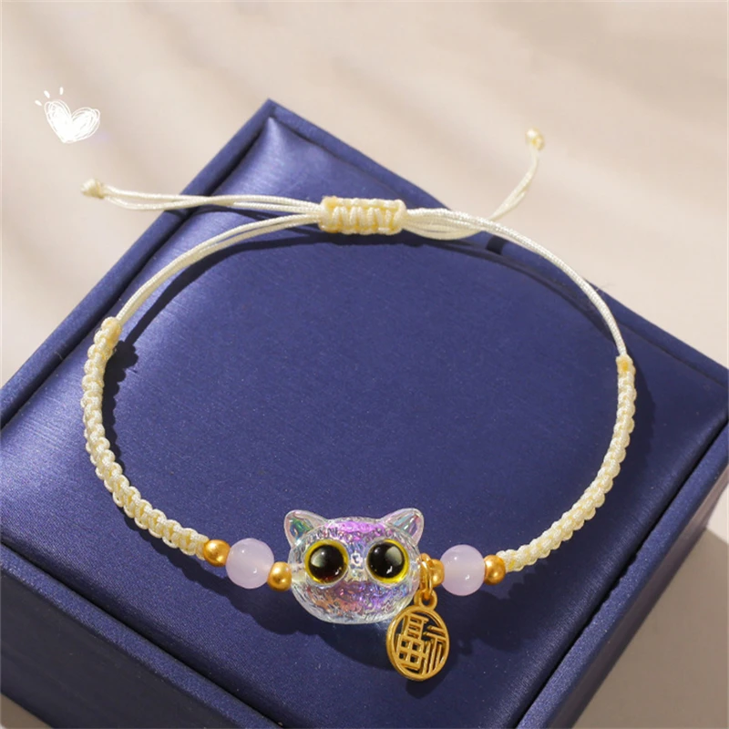 Cute Big Eyes Cat Adjustable Bracelet Couple Friendship Unique Elegant Fashion Jewelry Cat Charm Bracelet Gift