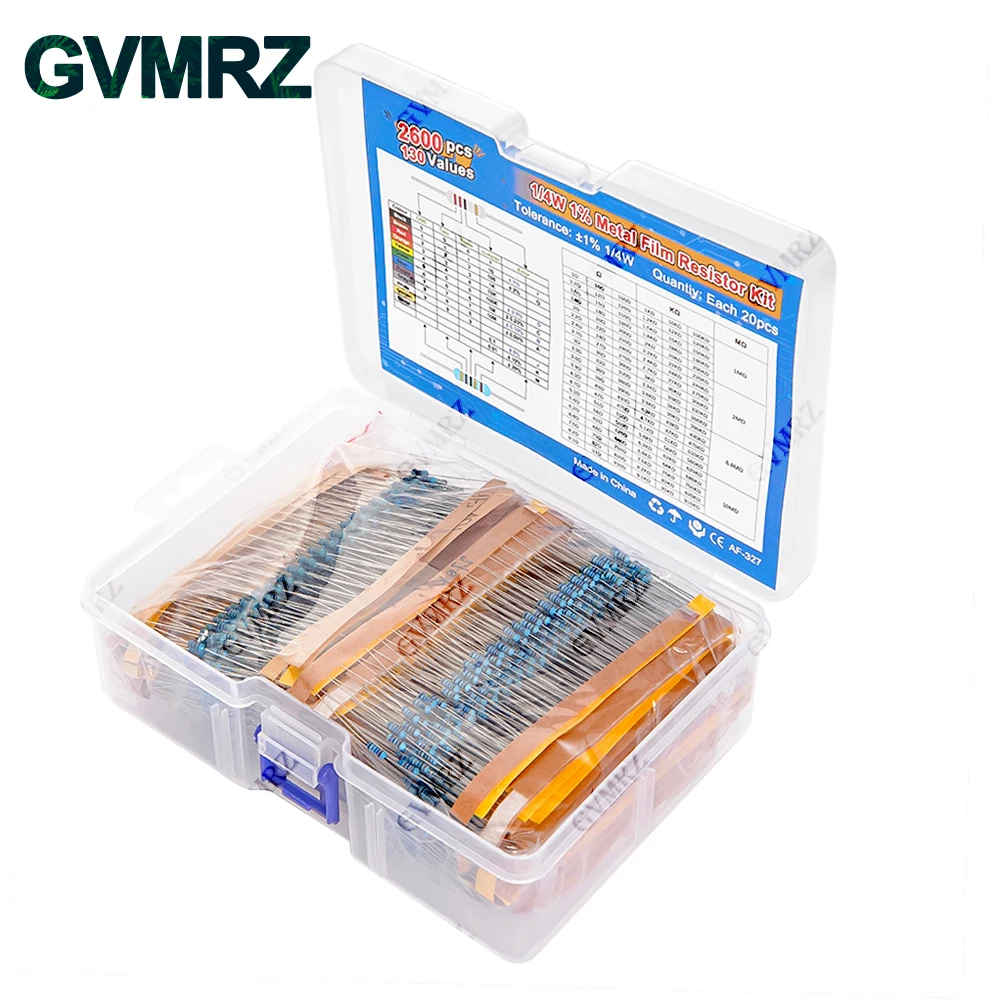 1/4 واط 1/8 واط 1/2 واط 1 واط 2 واط طقم مقاوم من غشاء معدني 130 قيم 0.125 واط 0.25 واط 0.5 واط 1% تشكيلة المقاومة مجموعة متنوعة صندوق