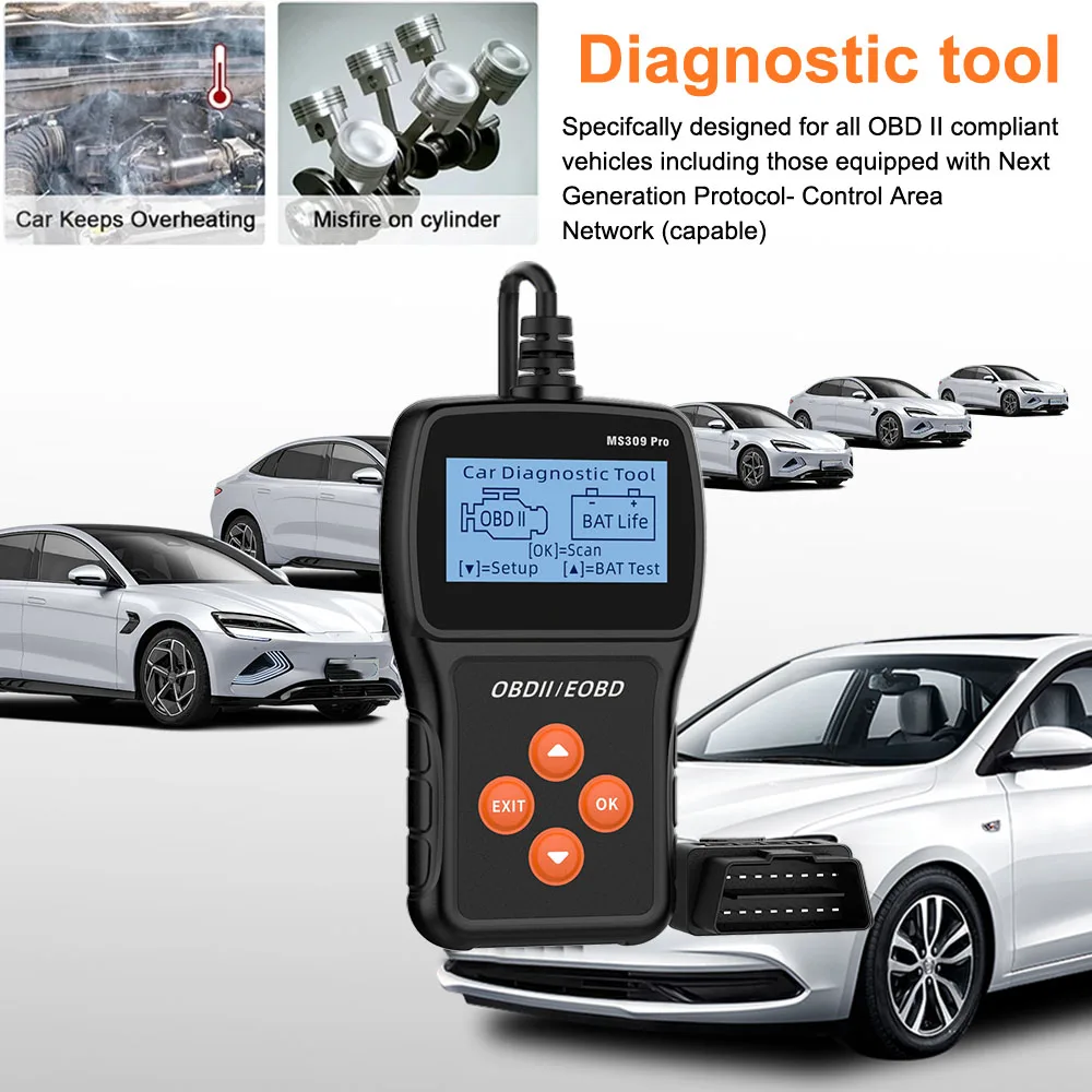 Check Engine System MS309PRO Car Diagnostic Tool OBD2 Scanner Battery Tester Multi-language Live Data Code Reader