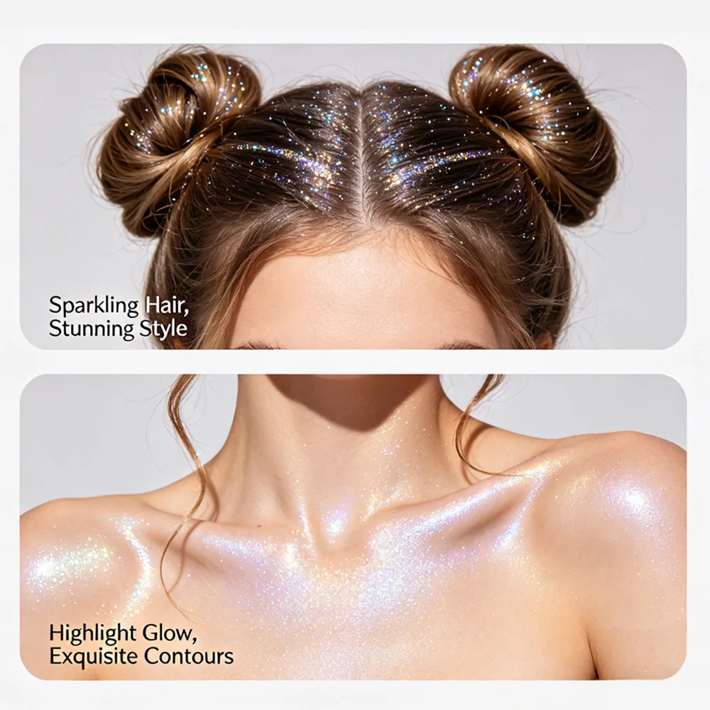 Dual-use for Face Body Highlighter Spray Powder with Fine Shimmer Sparkling Glittery Pearlescent Stage Makeup Brightening