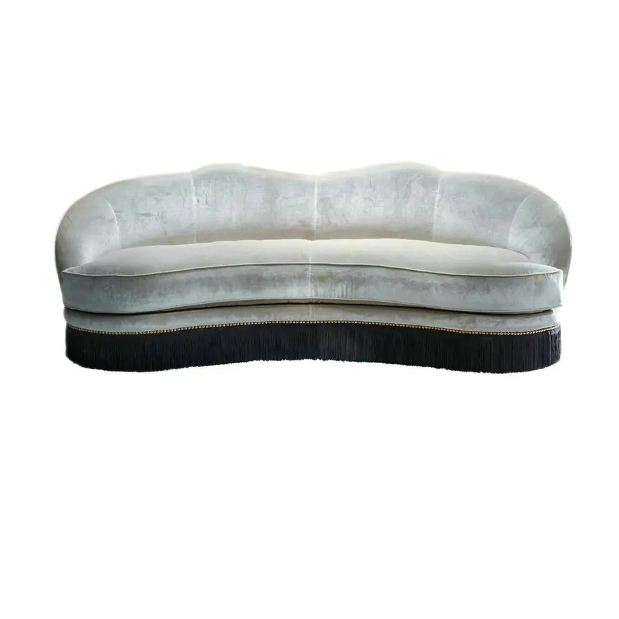 #Luxury Curved Shaped Fringe Sofa Three and Two Seater Knitted Tassel Wedding Couch Sofa Velvet with Goose Feather for Home Use