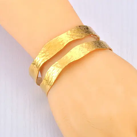 Lokaer Stainless Steel Handmade Casting Wide Cuff Open Bracelet Bangle 18K PVD Plated Waterproof High Quality Jewelry B24082