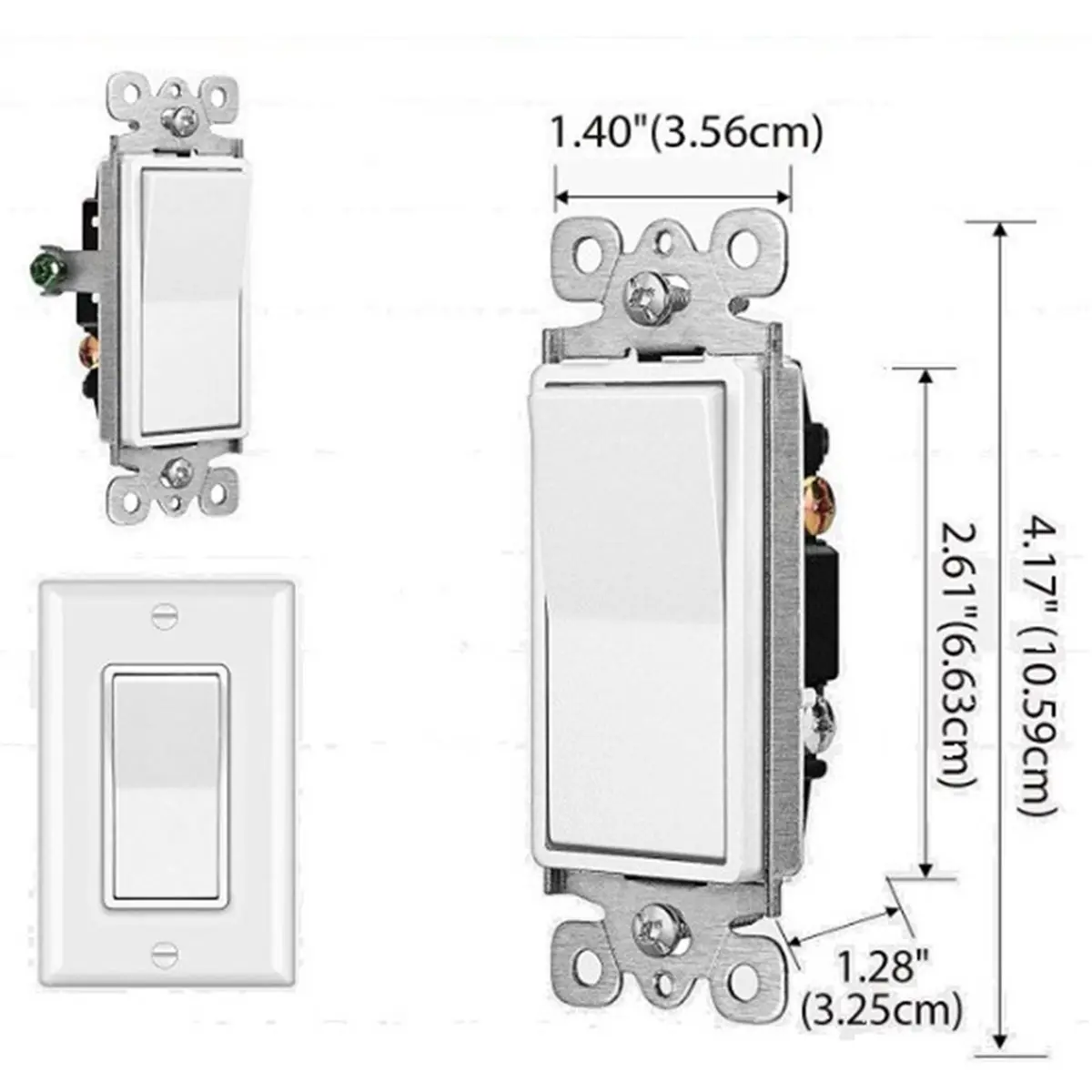 【MUST-HAVE LIST】 4pcs US Standard 15A Single-Pole Rocker Light Switch, 125/277V White Wall Switch (on/Off) with Wall Plate