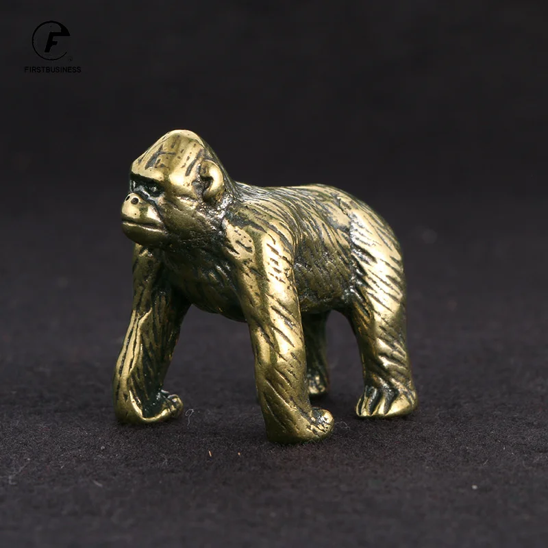 Solid Brass Gorilla Small Statue Office Desk Ornament Decoration Crafts Collection Animal Orangutan Figurine Miniature Toy Gifts