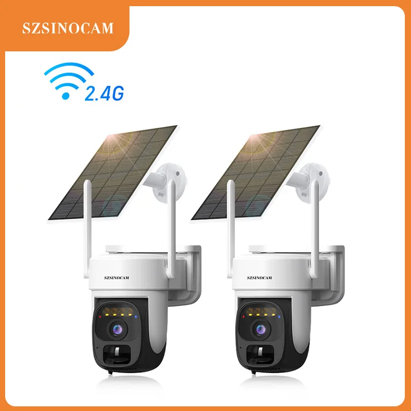 

2PCS WiFi Pan-Tilt Camera Wireless Solar-Powered Camera Single-Lens Outdoor Video Surveillance Camera with Built-in Battery