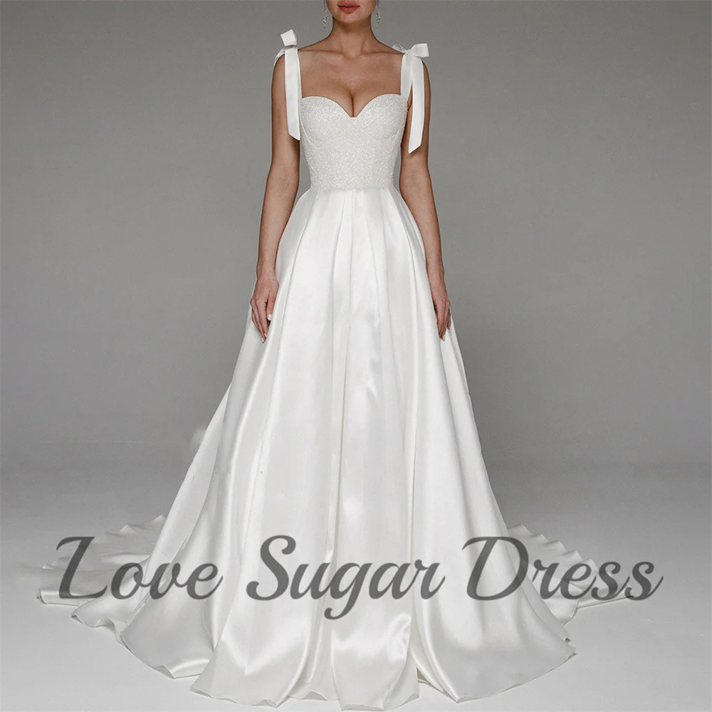 Exquisite Sweetheart Wedding Dresses Elegant A Line Long Bridal Gowns Sparkly Satin Back Lace Up Bride Dress vestidos de novia