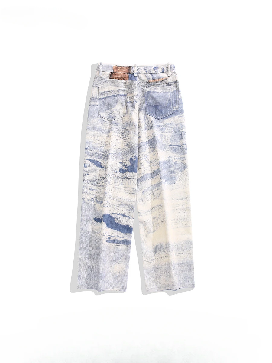 Trendy Brand Street Washed Tie-dye Niche Jeans Men Personality Hip Hop Casual Loose Wide-leg Straight Denim Pants Female Clothes