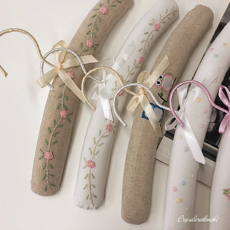 

3pcs 30.5cm European Styles Natural Linen Retro Sponge Silk Satin Shirt Cloth Clothes Blouse Hangers Clothes Hanger for Children