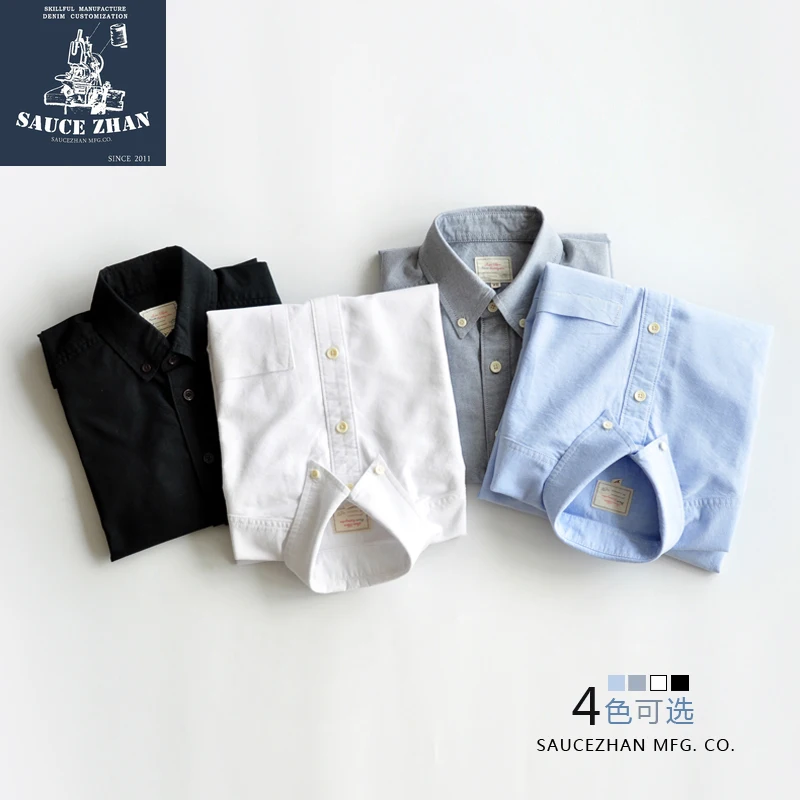 SauceZhan Original Vintage Shirt Cotton Shirt Men Shirt slim mens shirts men shirt long sleeve Oxford fabric shirt men