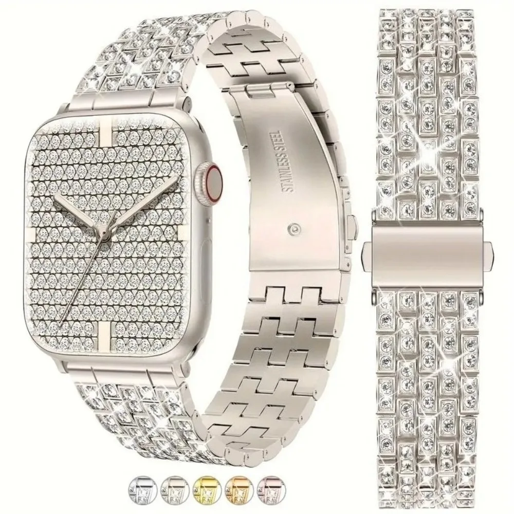 Luxuriöses, glänzendes Armband für die Apple Watch, kompatibel mit iWatch-Größen 38-49 mm, Serie S11-1 SE Ultra (Uhr nicht im Lieferumfang enthalten).