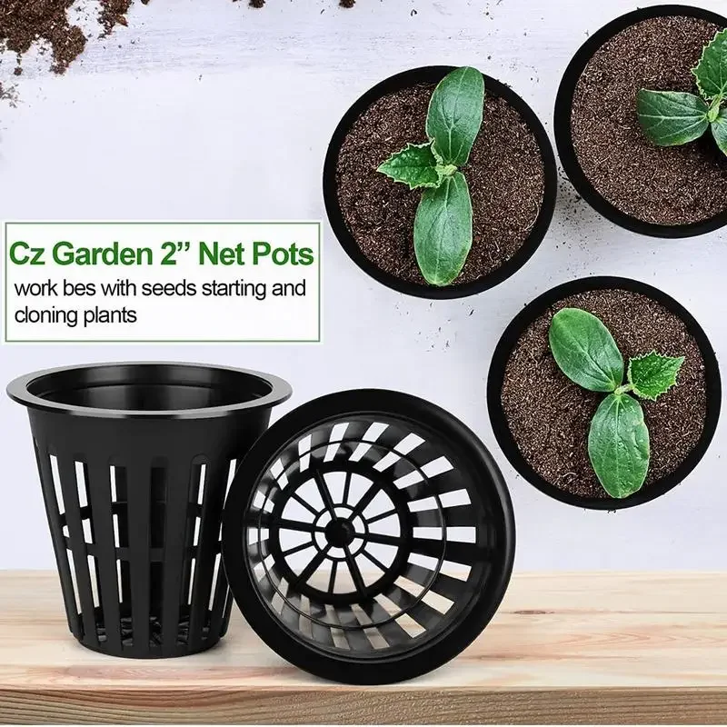 50/100Pcs 2 Inch Garden Slotted Mesh Net Cups Round Net Cups Pots for Hydroponics Slotted Mesh Garden Grown Netted Baskets