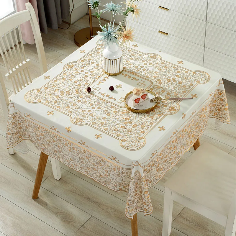 Tablecloth Waterproof PVC Square Table Cloth Suitable for Square Tables And Small Round Tables Golden