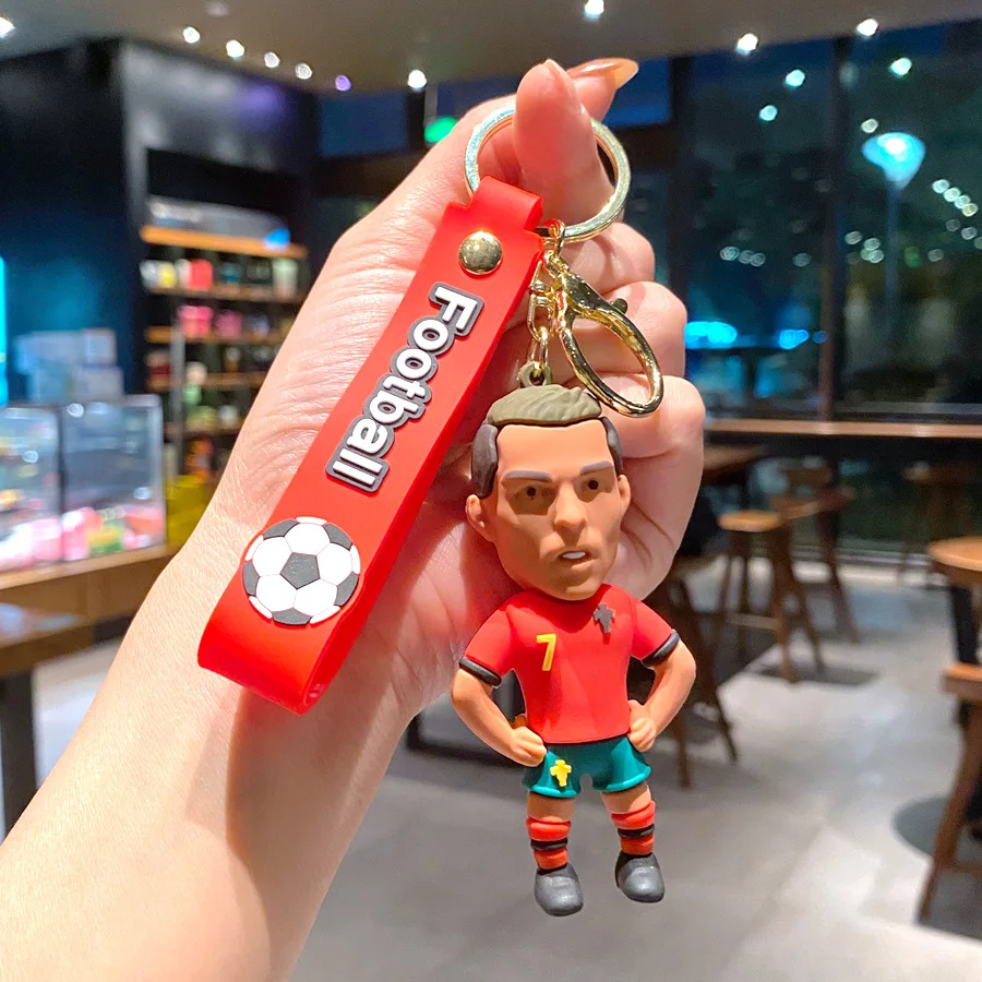 Creative cartoon cr7 football character keychain cute penalty kick Cristiano Ronaldo character keychain men s and women s bag pe