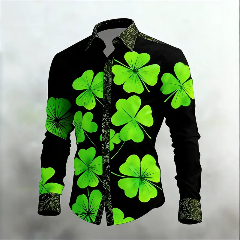 

Lucky 4-leaf grass， Fashion trend, outdoor street style, high-quality and comfortable men's short sleeved casual shirt