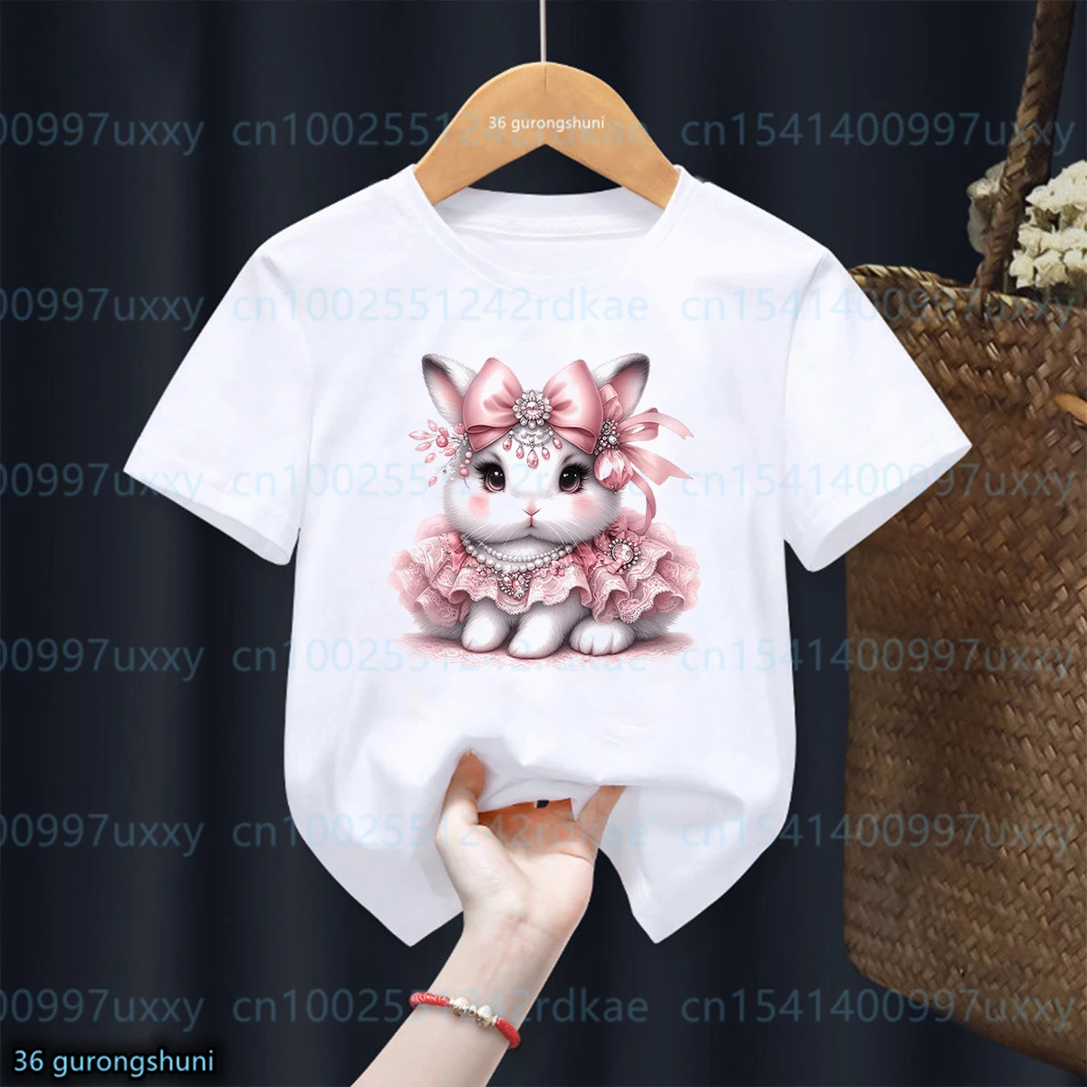 

Newly Girls T-Shirt Cute Rabbit Wearing Princess Dress Cartoon Print Toddler Tshirt Fashion Kawaii Girl Clothes Summer Shirt Top