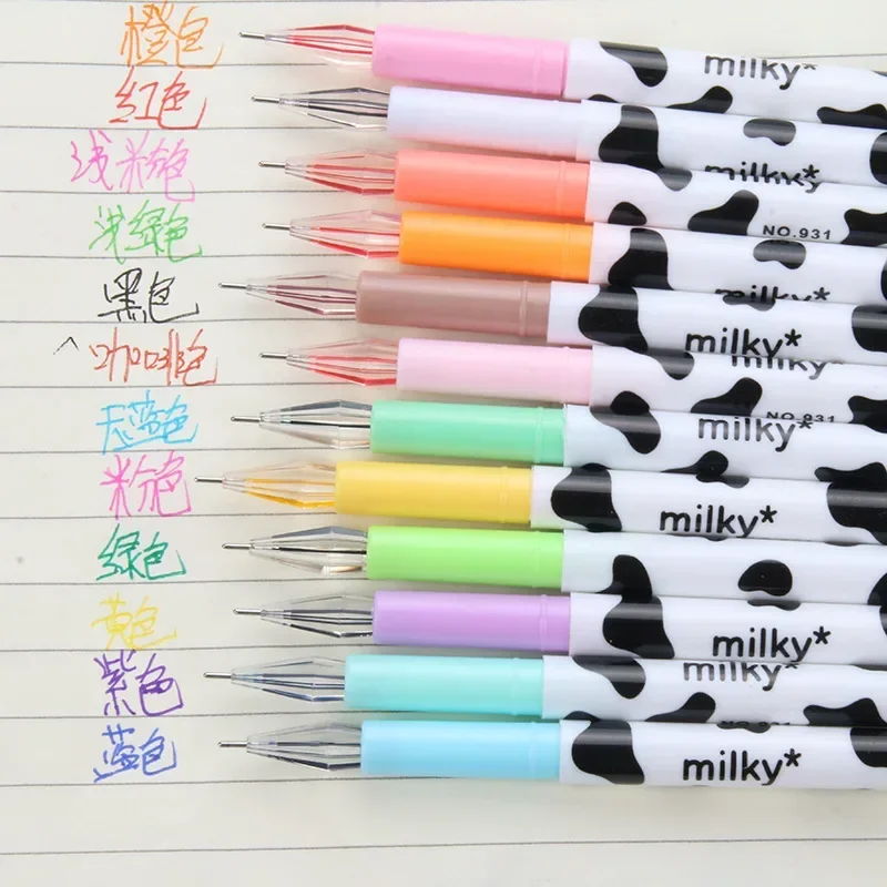 

24 шт., креативные канцелярские принадлежности с изображением коровы, 12 цветов, гелевая ручка с бриллиантами, цвет