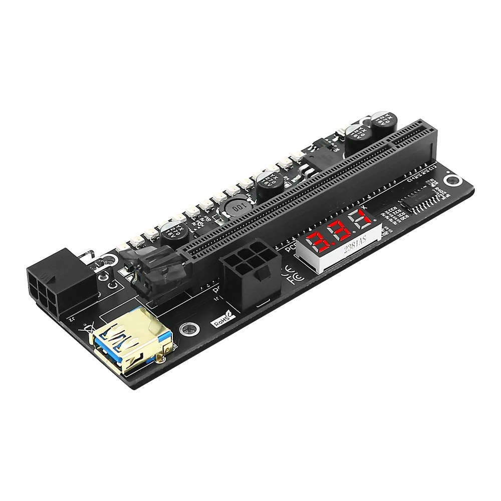 PCIE ライザー 1X から 16X グラフィック拡張カード、3.3V デジタルメーターディスプレイと BTC マイニング POS 用の 3528 カラフルな LED 付き