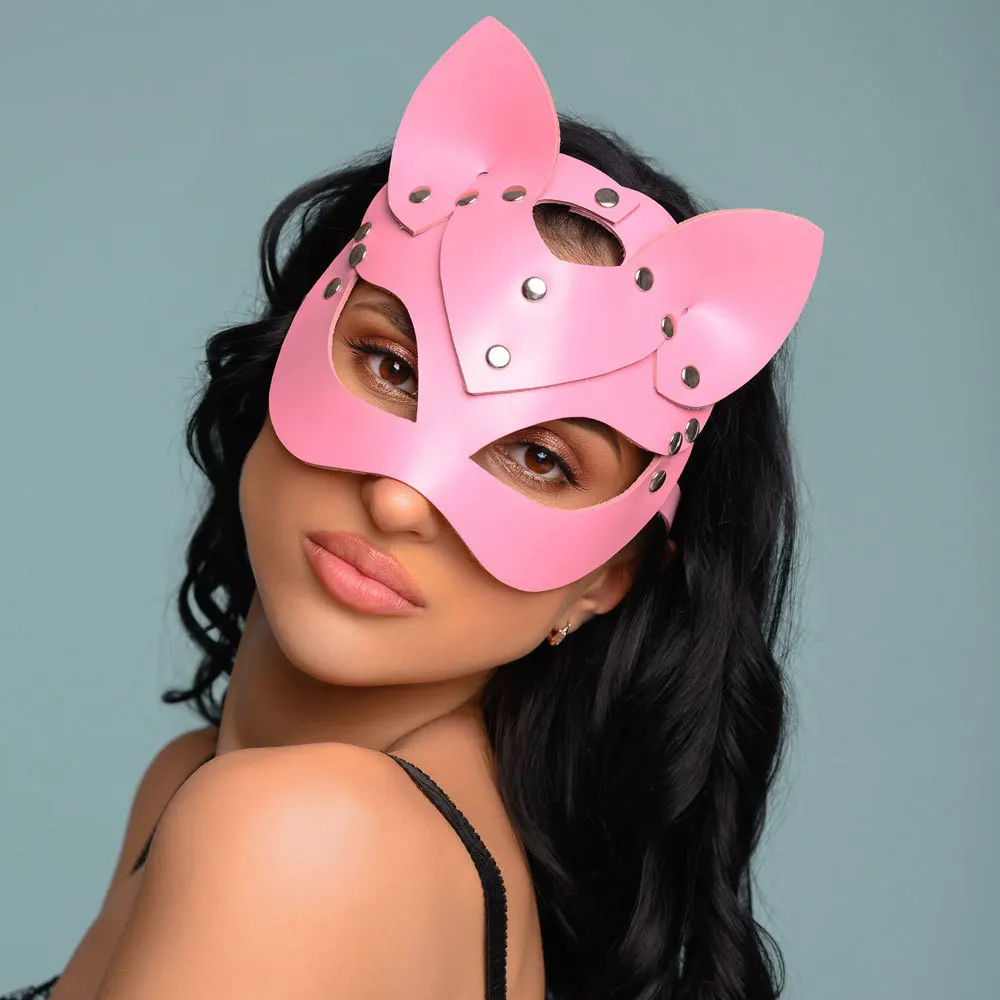 Nueva máscara sexy punk de piel sintética con máscara de zorro