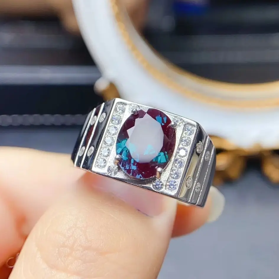 Oval Cut 8x10mm Alexandrite Man's Ring 925 Sterling Silver Change Color June Birthstone Women Man Alexandrite Rings