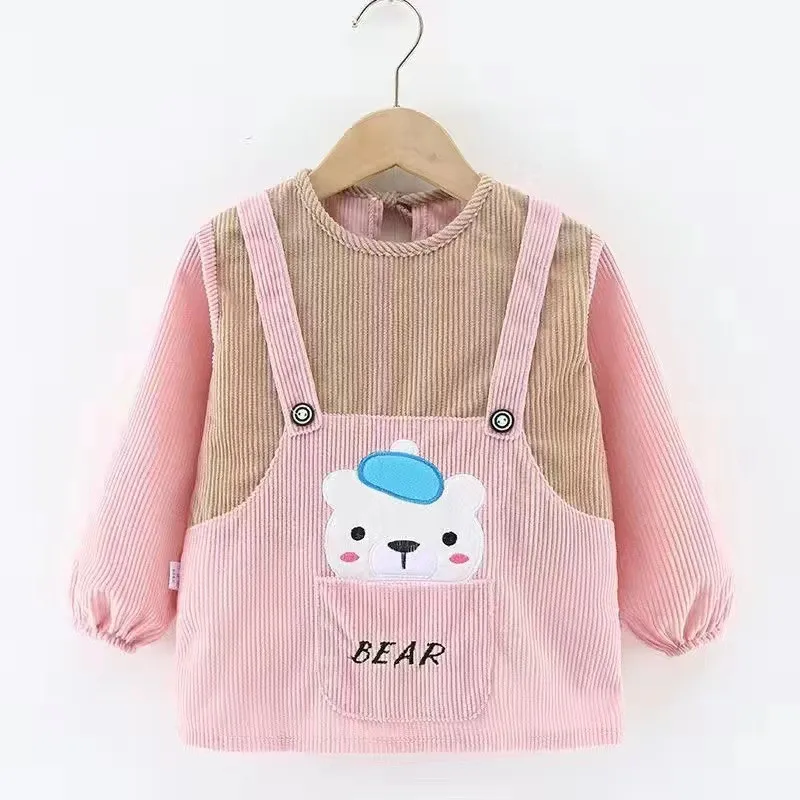 Baby Long Sleeved Bibs Children Toddler Bibs Art Crafts Corduroy Mealtime Protection Washable Easy Clean Smock for Kid