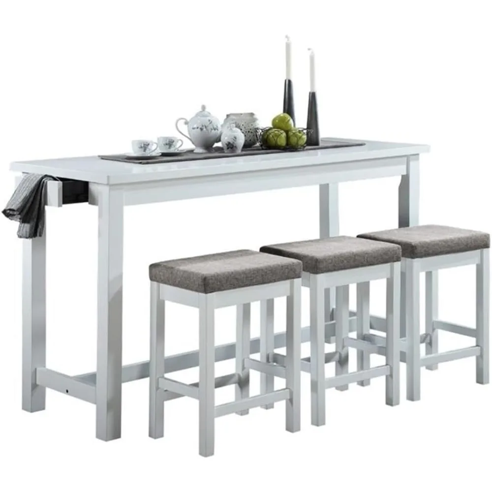 

4-Piece Counter Height Table With 3 Stools, Wood Kitchen Counter Table Set With 2 Built-in USB Ports, 2 Charging A/C Power Outle