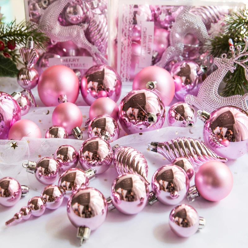 30pcs/set Hanging Christmas Glitter Ball Ornament Christmas Tree Pendant Decoration Xmas Deer Pink Gold Blue Navidad Party Decor