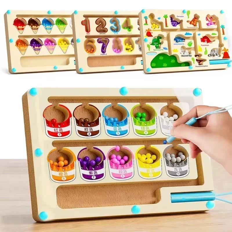 Early Education Puzzle Board Magnetic Maze Board Color Sorting Game Counting Toy Wooden Magnet Puzzles Educational Toys