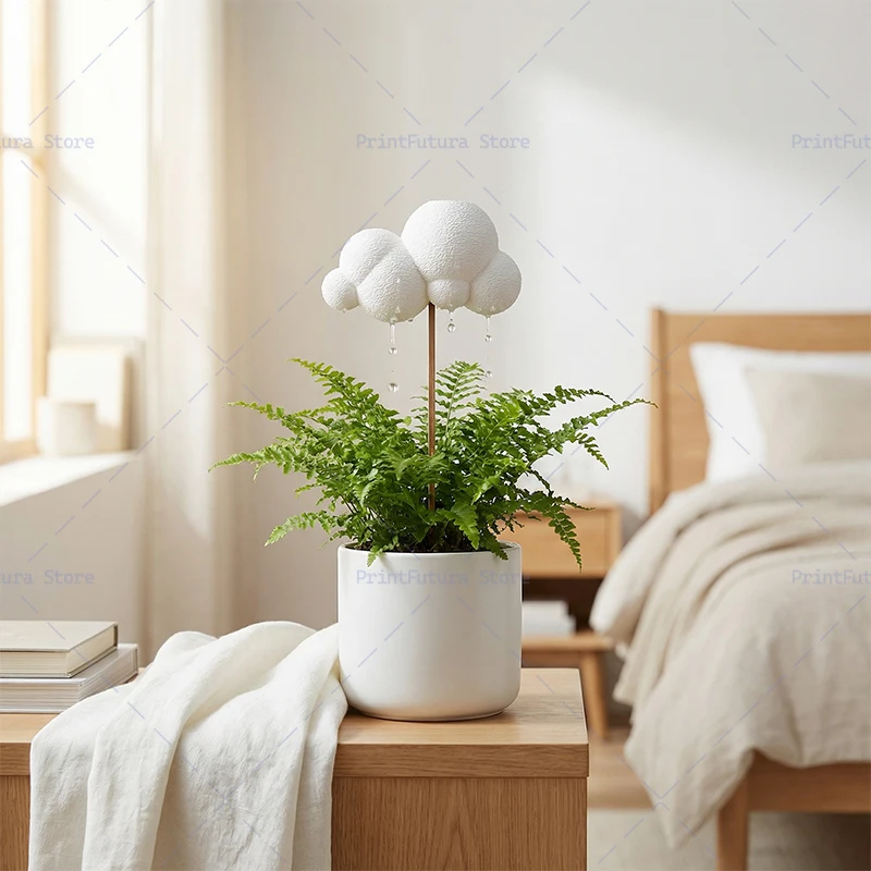 3D Printed Cloud Watering Planter, Rain Drop Automatic Watering Device Creative Dripping Flower Pot for Indoor Plants Home Decor