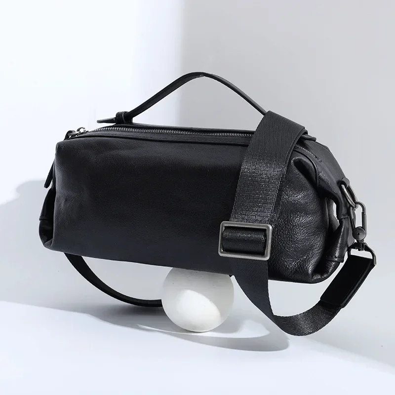 2024 New Fashion Solid Genuine Leather Men Crossbody Bag Casual Business Men's Messenger Korean Shoulder Handbags Bags