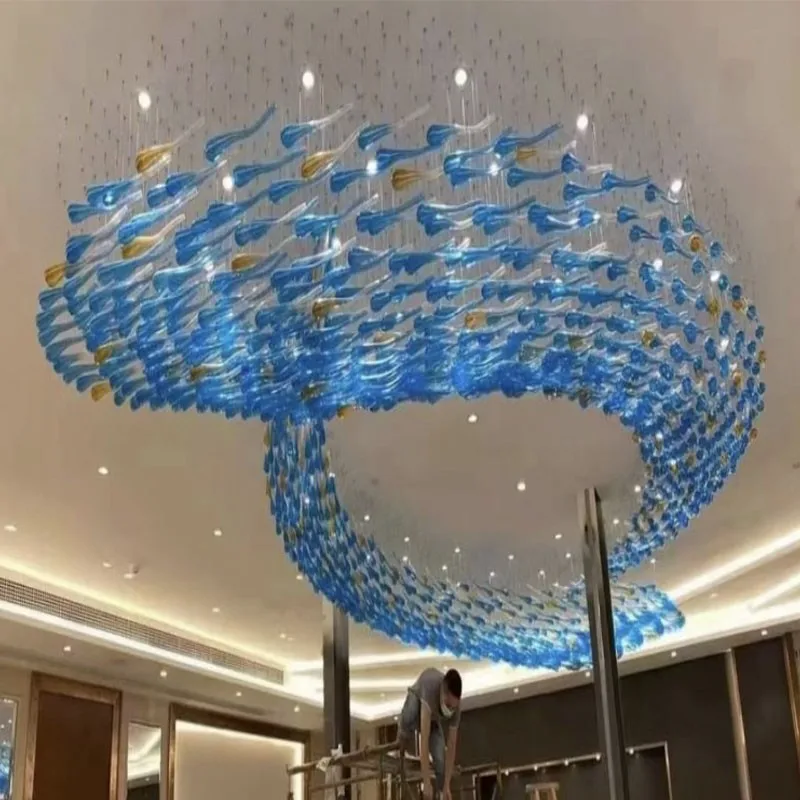 Hotel Lobby Chandelier Banquet Halls Villas Offices Pendant Lights Custom Led Light Fixture Fish Shaped Modern Chandeliers