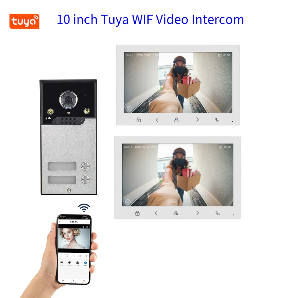 10インチ大画面Tuya WIFIビデオインターホンシステム（2～4世帯用）AHD 1080Pパスワードボード（オプション）ビデオドアホン/ドアベルシステム