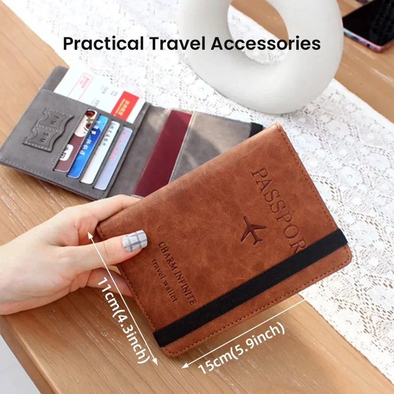 RFID Passport Holder Cover Wallet for Women Men PU Leather Card Holder Passport Case Travel Essentials for Family Vacation