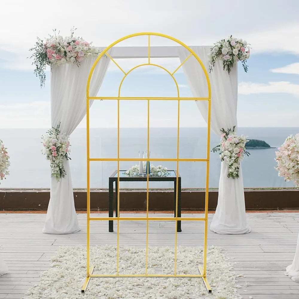 2M Wedding Arch Backdrop Stand, Gold Wedding Arches for Ceremony, Floral Balloon Arch Stand, Garden Arbor Frame