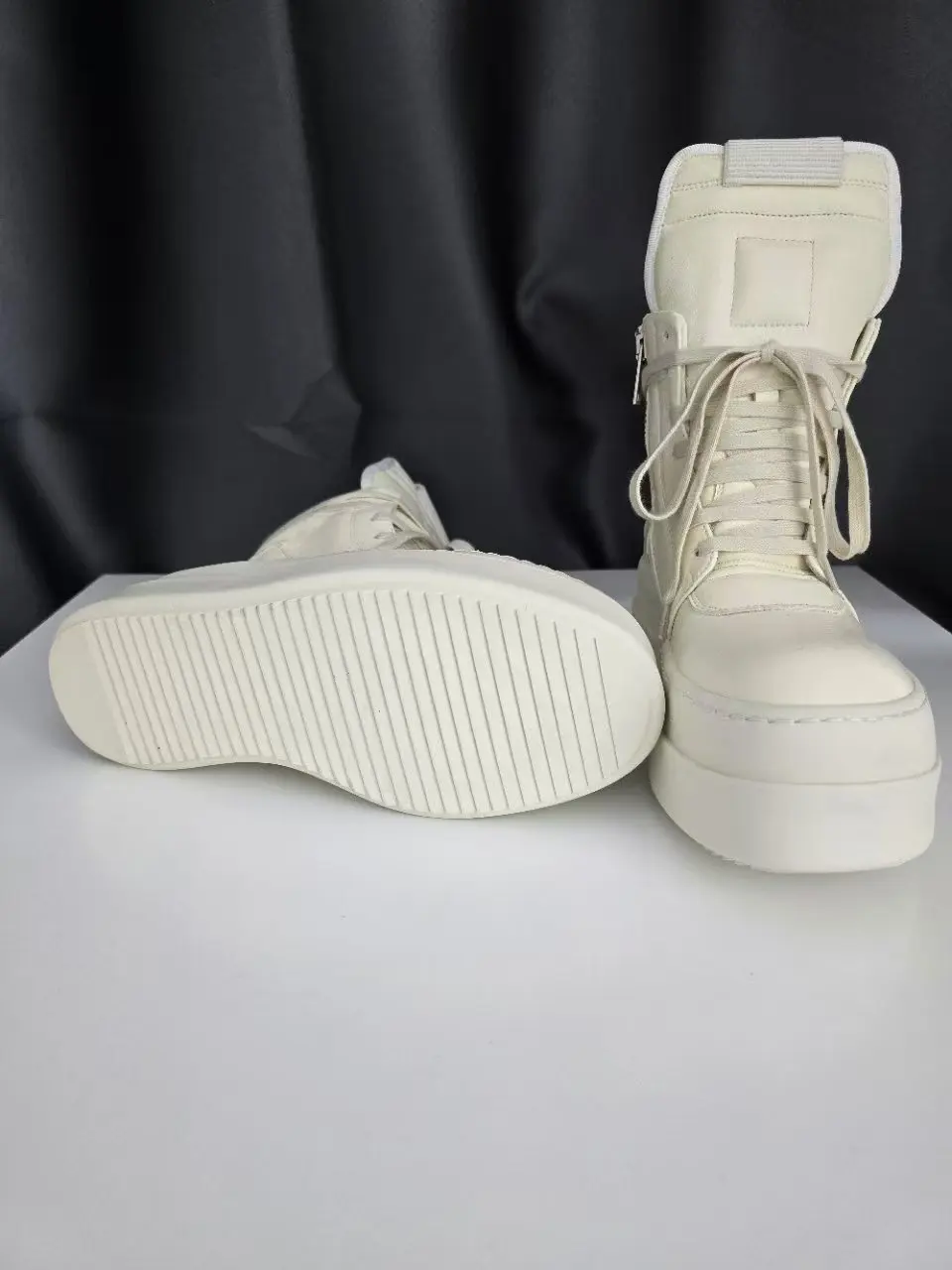 Handmade Customized Thick Sole 7cm White GENUINE Leather Cowhide Trainer Gebasket High Street Zipper Quality Boots