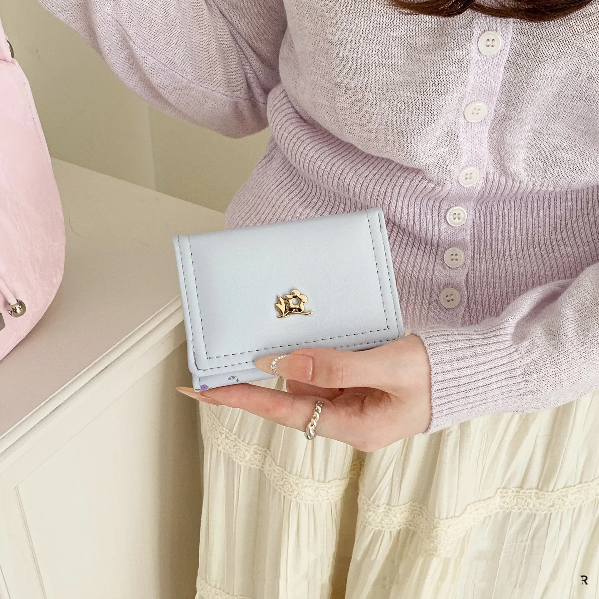 Fashion Flowers Wallets Girls Small Wallet Aesthetic Card Holder Classic Three Fold Purse Simple Coin Pouch For Women Student