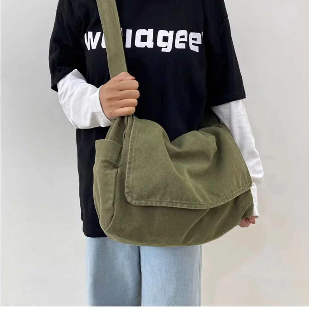 Retro Leisure Bag Japan Korean Outdoor Canvas Postman One Shoulder Fashionable and Simple Shopping Storage Handbag