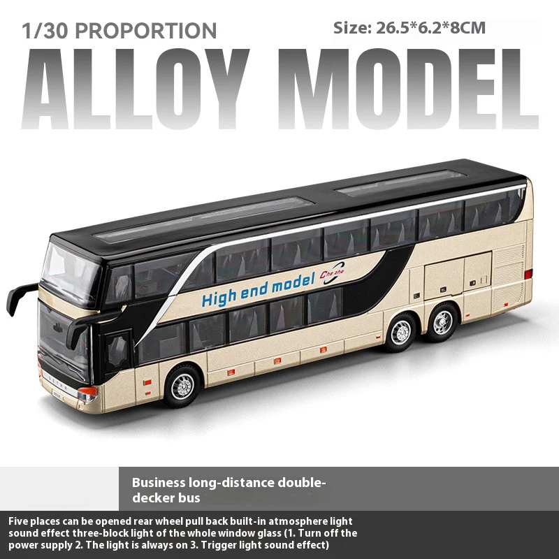 1:30 Children's Toys Long Distance Bus Diecast Alloy Metal Diecast Simulation Sound And Light Series Birthday Gift For Kids Mini