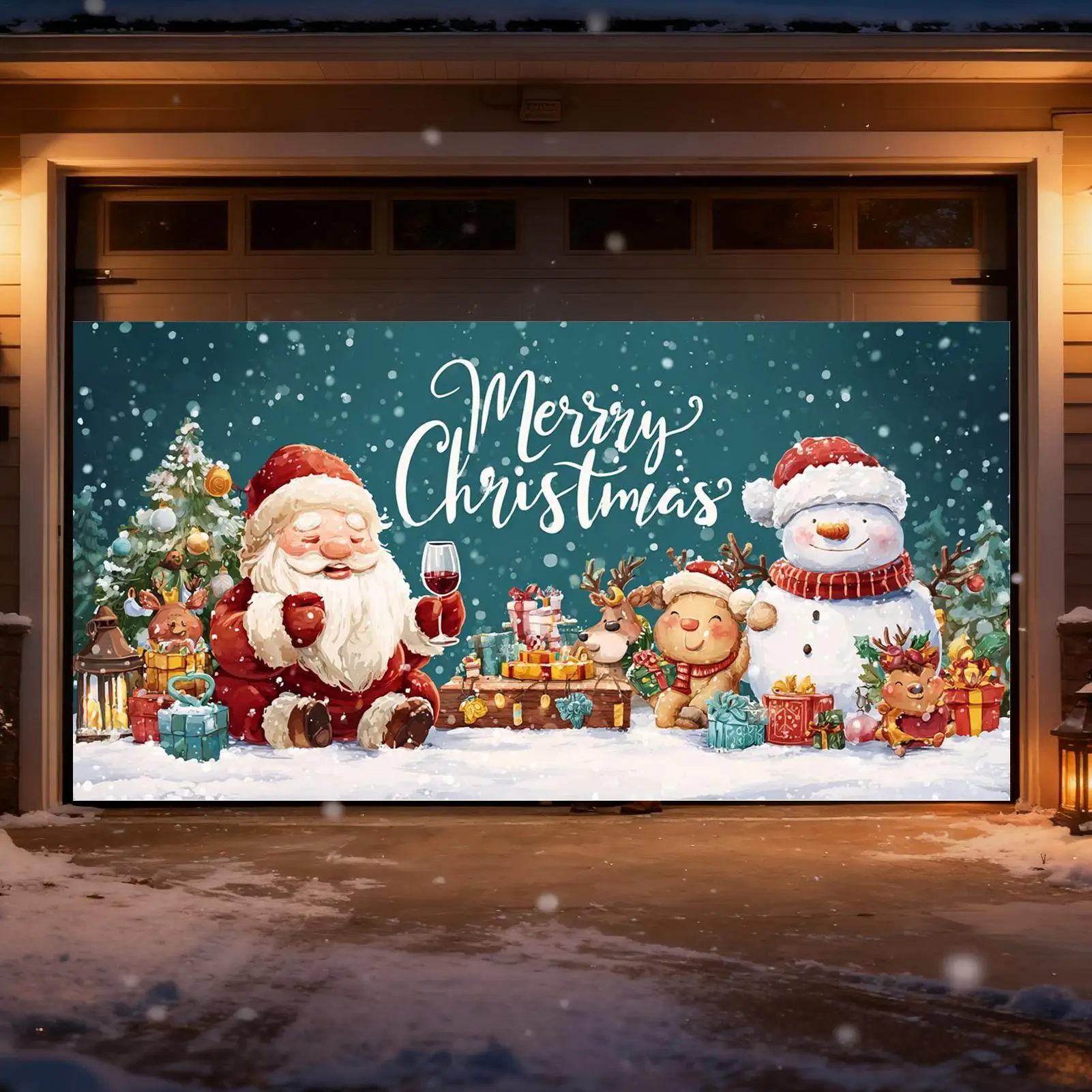 عيد الميلاد باب المرآب راية 13x6ft في الهواء الطلق عطلة ديكور كبير عيد الميلاد التصوير خلفية المنزل مكتب الطرف الجدار الديكور #2