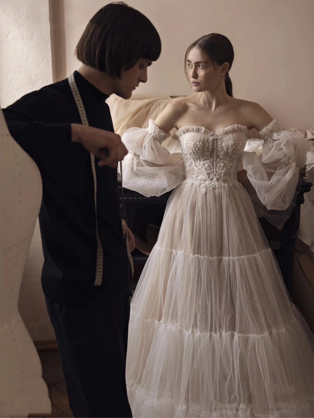 

2023 Gorgeous Princess Wedding Dresses Elegant Women's Sweetheart Detachable Lantern Sleeve A-Line Bridal Gowns Tulle Open Back