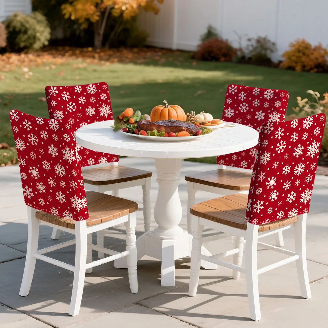 

Рождественский чехол на стул со снежинкой, набор из 4 чехлов из 100% полиэстера, защитный чехол для столовой, офисного банкетного стула