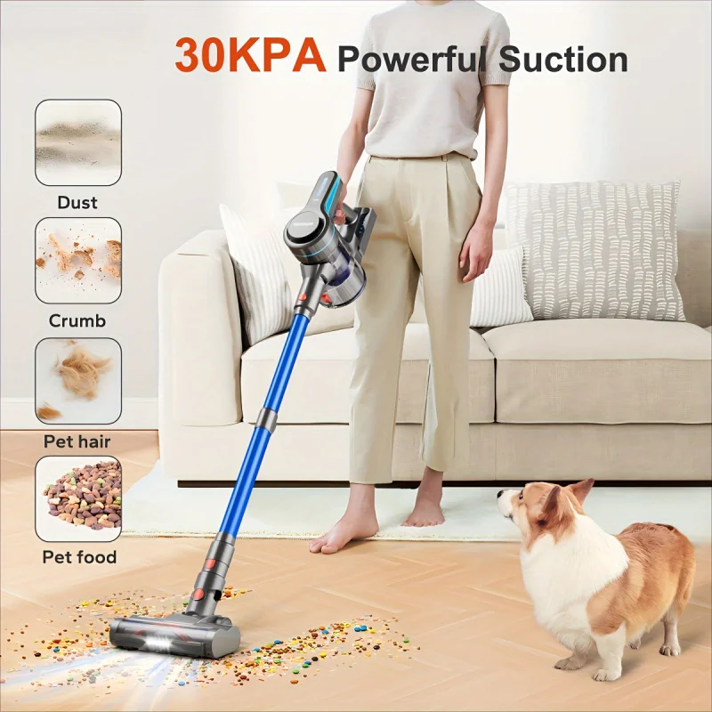 Cordless Vacuum Cleaner, 30Kpa Powerful Stick Vacuum With 45min Runtime, Anti-Tangle Vacuum Cleaners For Home